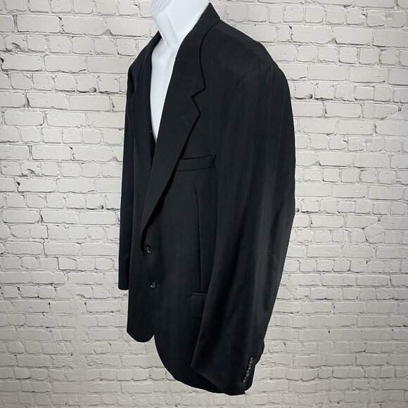 Hunting Horn Black Striped Wool 2 Button Ventless Notch Blazer USA Made Size 46L - Picture 9 of 13